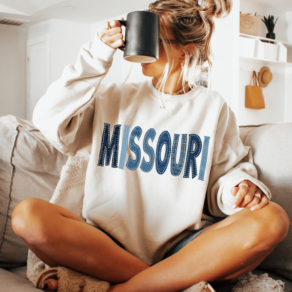 Missouri Denim Patch Stitched Digital Design, PNG