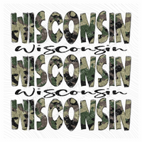 Wisconsin Camo Glitter Stacked with Glitter Script Digital Design, PNG