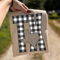 Texas TX Stitched Buffalo Plaid & Leopard State Patch Digital Design, PNG