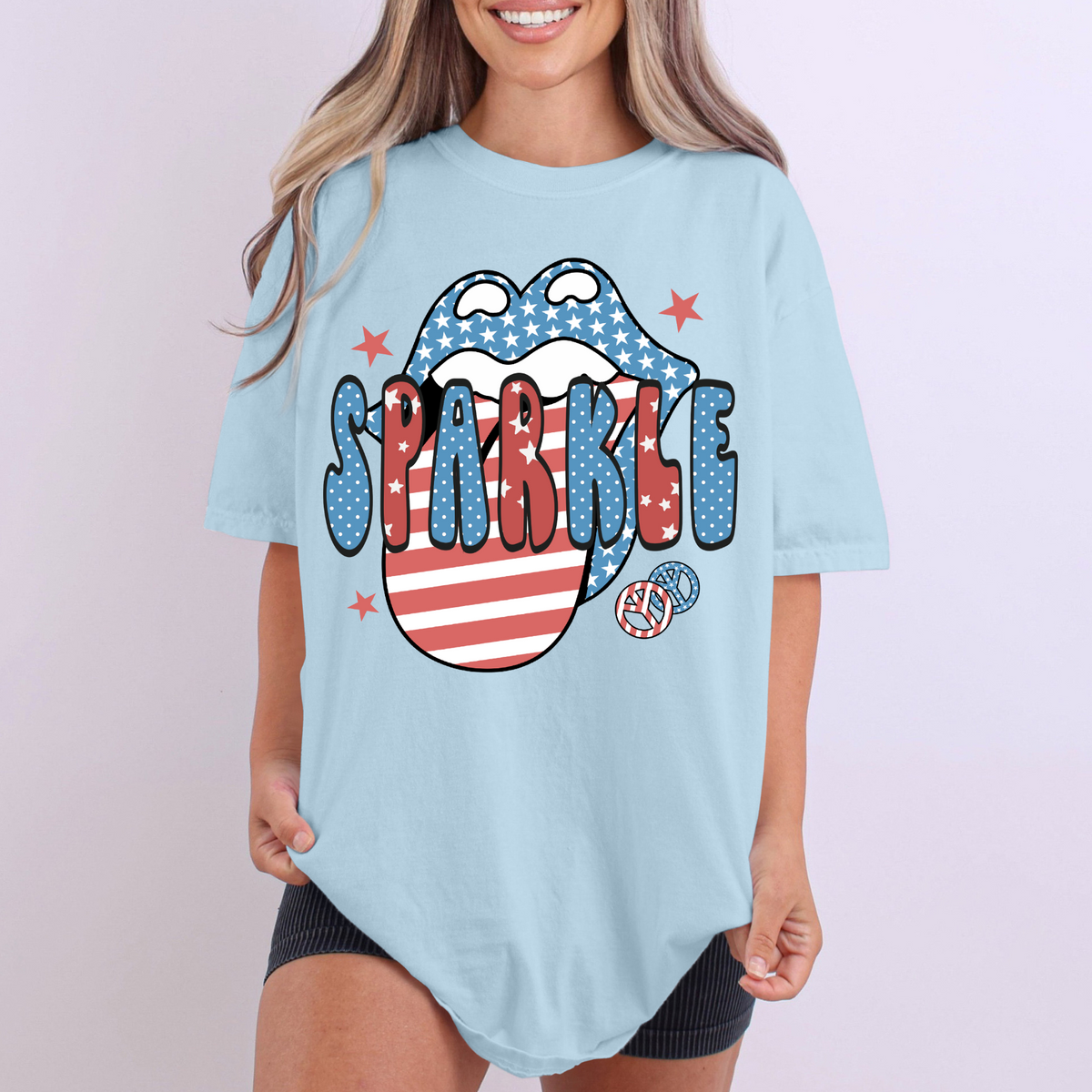 Sparkle Patriotic Lips & Tongue Digital Design, PNG