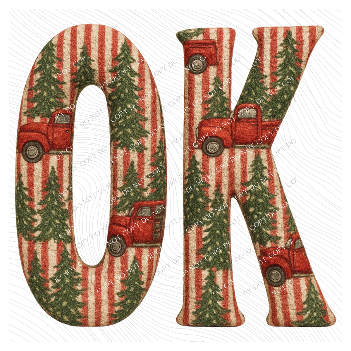 OK Oklahoma Striped Christmas Red Truck 3D Texture Fabric Style Digital Download, PNG