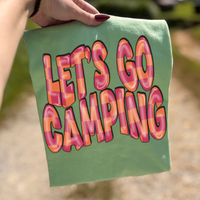 Let’s Go Camping 3D Retro Wavy Checkered in Pink & Orange Digital Design, PNG