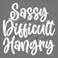 Sassy Difficult Hangry Script in Off-white Digital Design, PNG