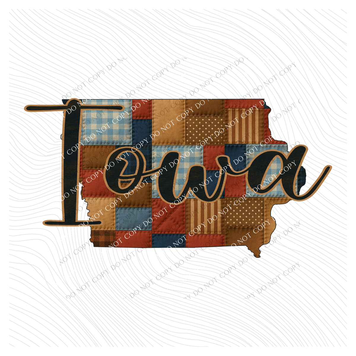 Iowa Quilted Script State Digital Design, PNG