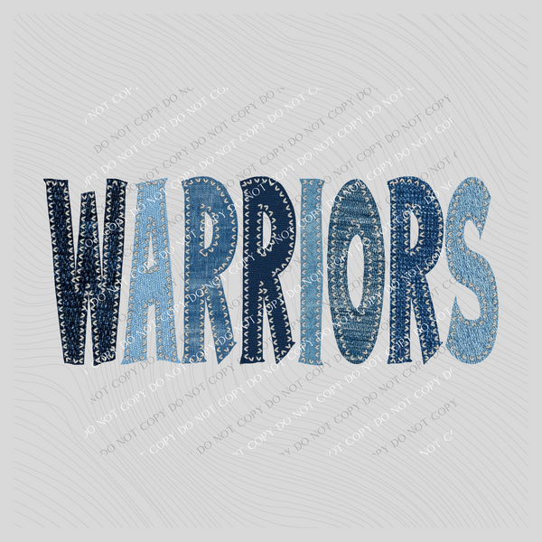 Warriors Denim Patch Stitched Digital Design, PNG
