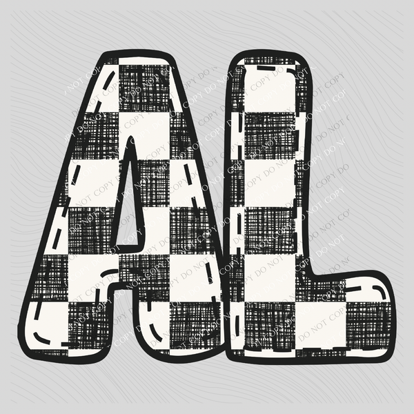 AL Alabama Bubble Stitch Distressed Checkers Black White Digital Design, PNG
