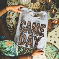 Game Day Faux Embroidery Sequin in Leopard Print Digital Design, PNG