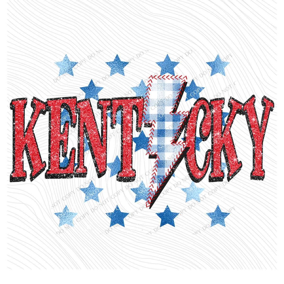Kentucky Glitter with Foil Stars & Gingham Stitched Bolt in Red, White & Blue Patriotic Digital Design, PNG