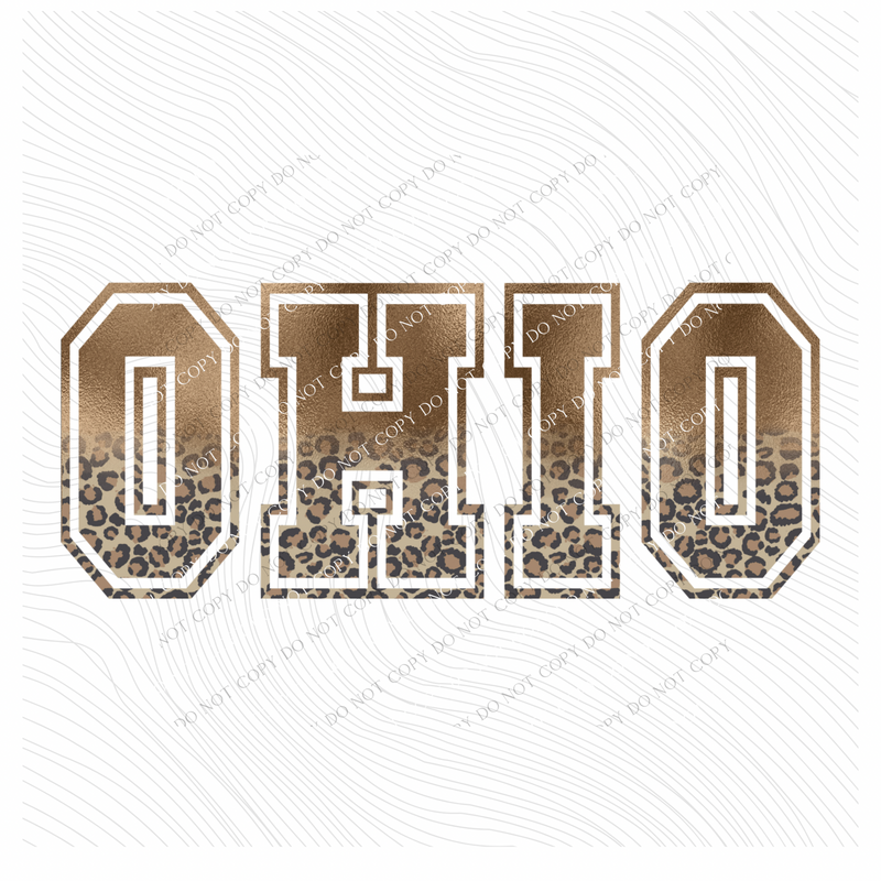 Ohio Ombre Gold Foil and Leopard Varsity Digital Design, PNG