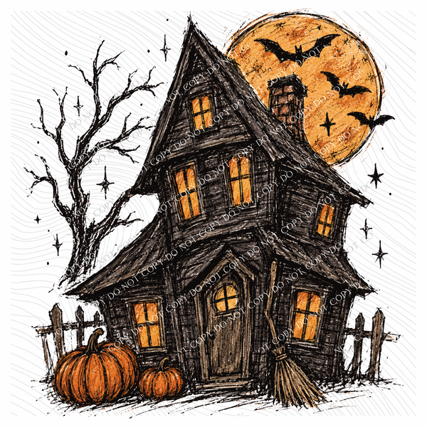 Spooky Haunted  Halloween House Sketch Digital Design, PNG