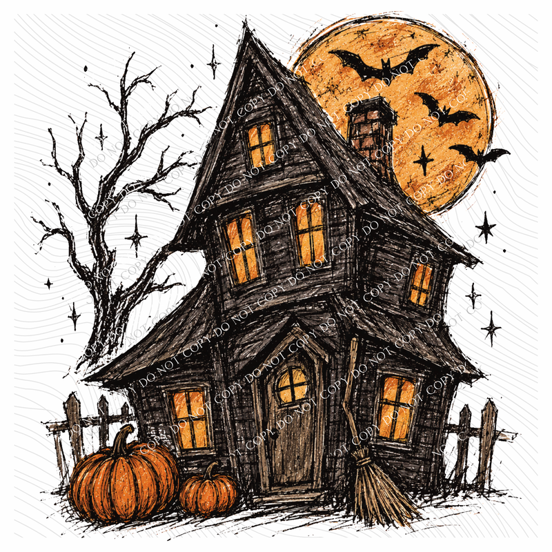 Spooky Haunted  Halloween House Sketch Digital Design, PNG
