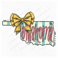 Oklahoma Glitter Bow & Stripes Coquette Digital Design, PNG