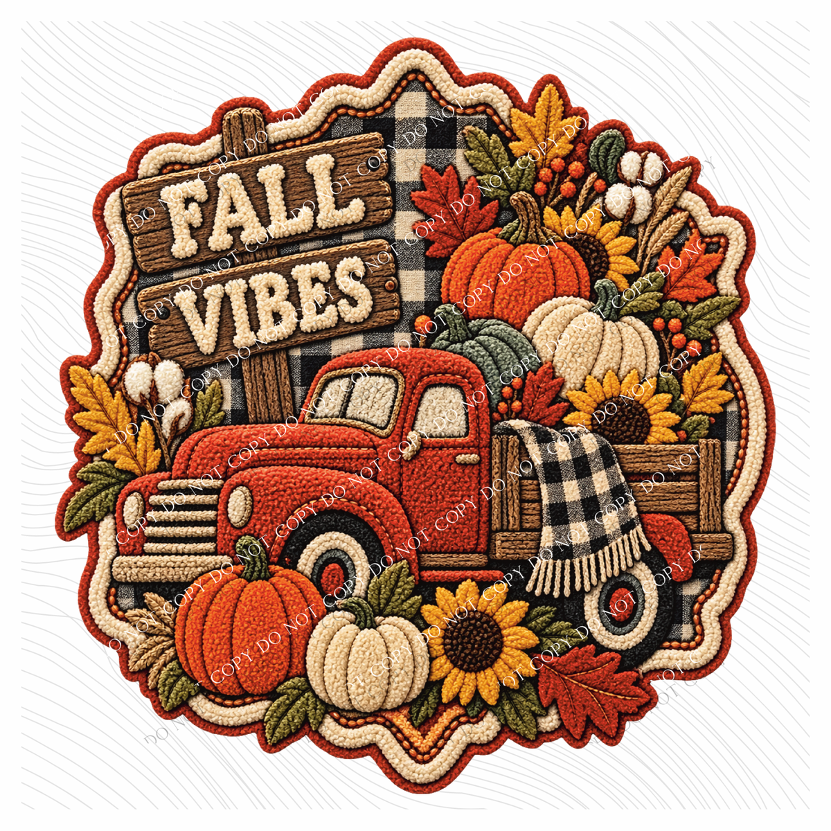 Fall Vibes Faux Chenille Patch Digital Design, PNG