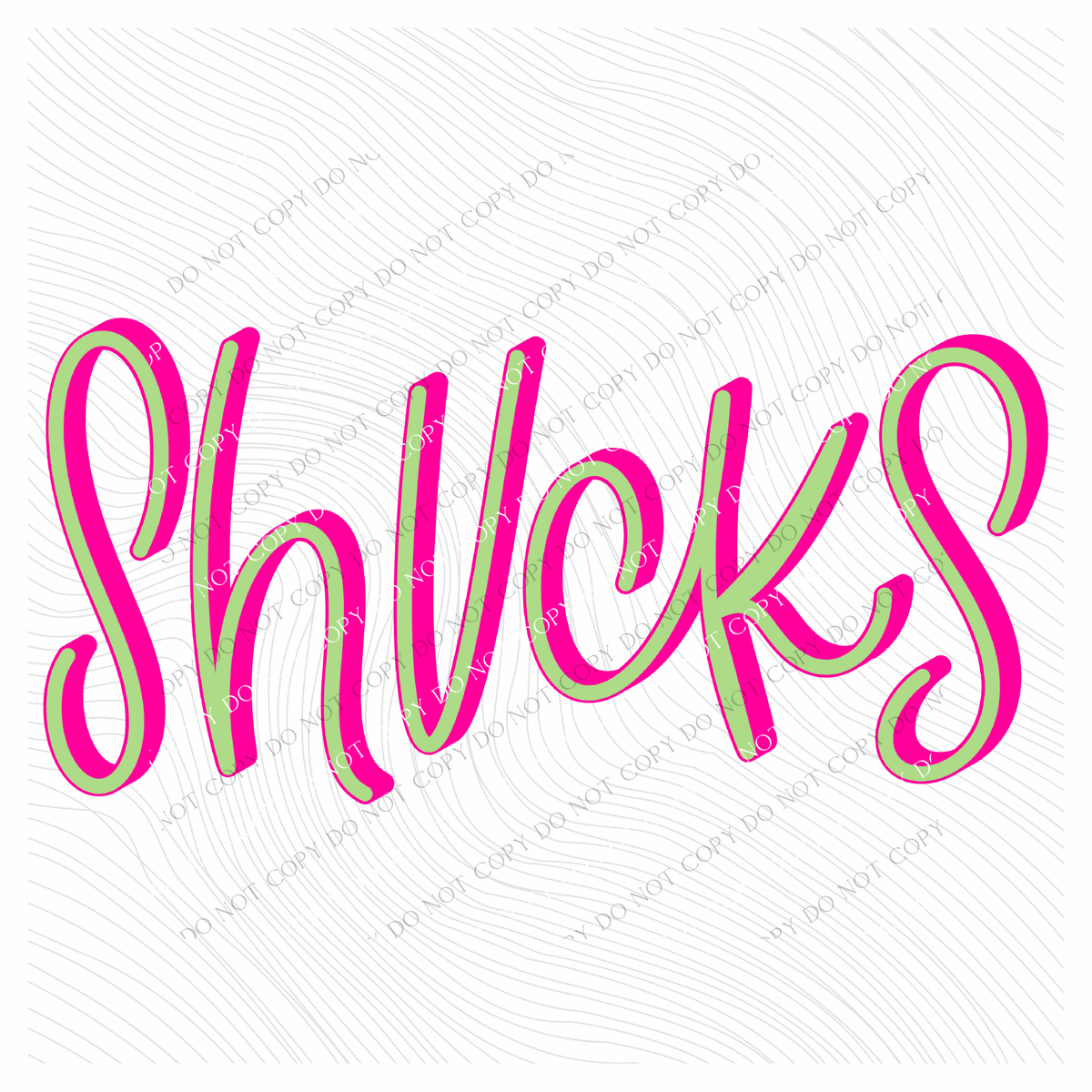Shucks 3D Sassy Script Bright Pink & Green Digital Design, PNG