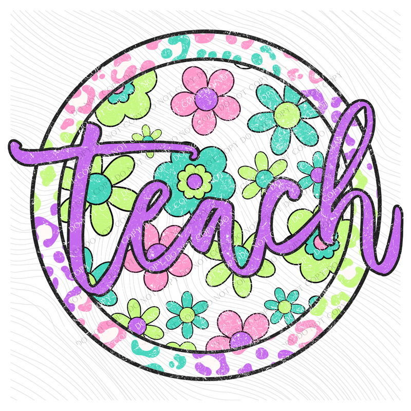 Teach Groovy Leopard Translucent Cutout in Bright Cotton Candy Tones Digital Design, PNG