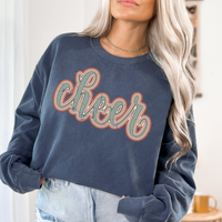 Cheer Boho Scroll Stacked Distressed in Muted Boho Colors Digital Design, PNG Only