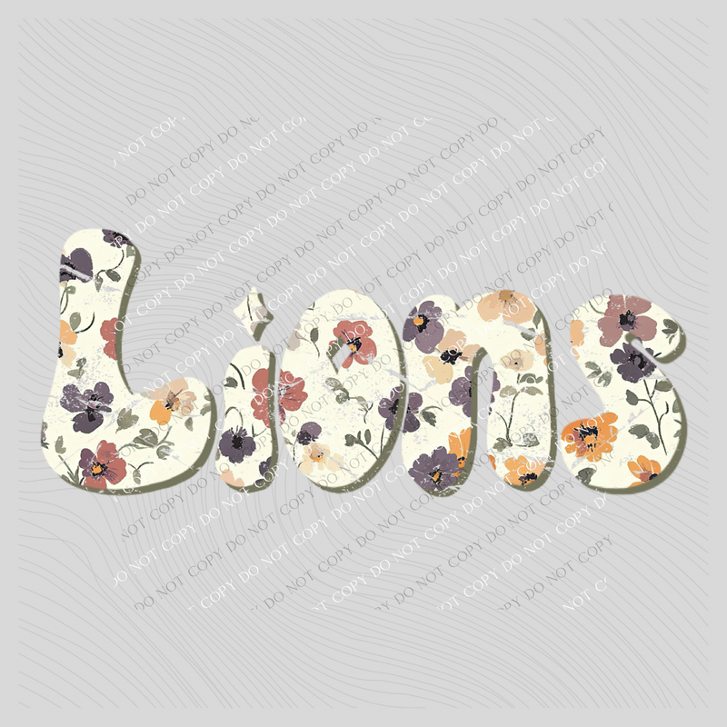 Lions Floral Retro Shadow Distressed Digital Design, PNG
