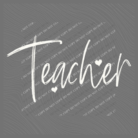 Teacher Sketched Script Hearts in Off-white Digital Design, PNG