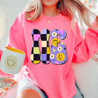 NE Nebraska Groovy Happy Neon Checkers Digital Design, PNG