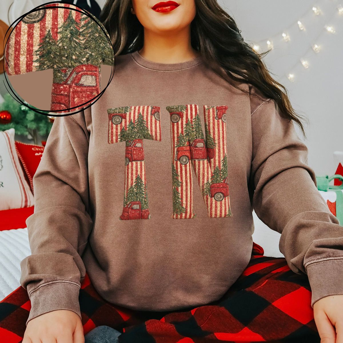 TN Tennessee Striped Christmas Red Truck 3D Texture Fabric Style Digital Download, PNG