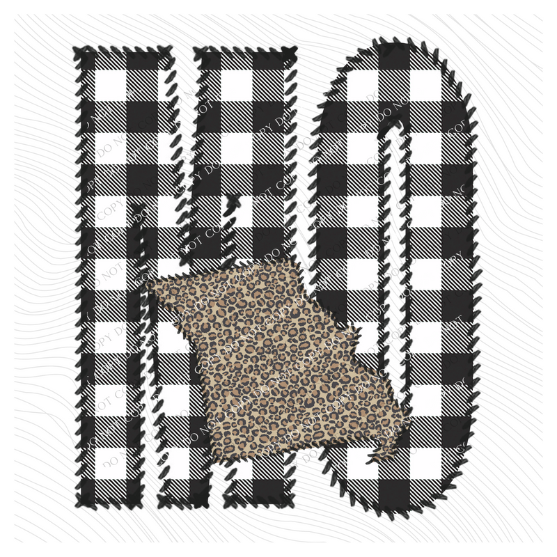 Missouri MO Stitched Buffalo Plaid & Leopard State Patch Digital Design, PNG