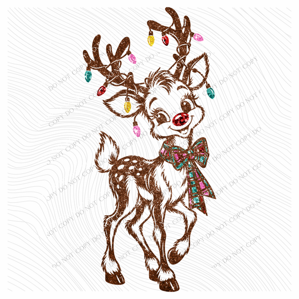 Funky Rudolph Glitter Digital Design, PNG