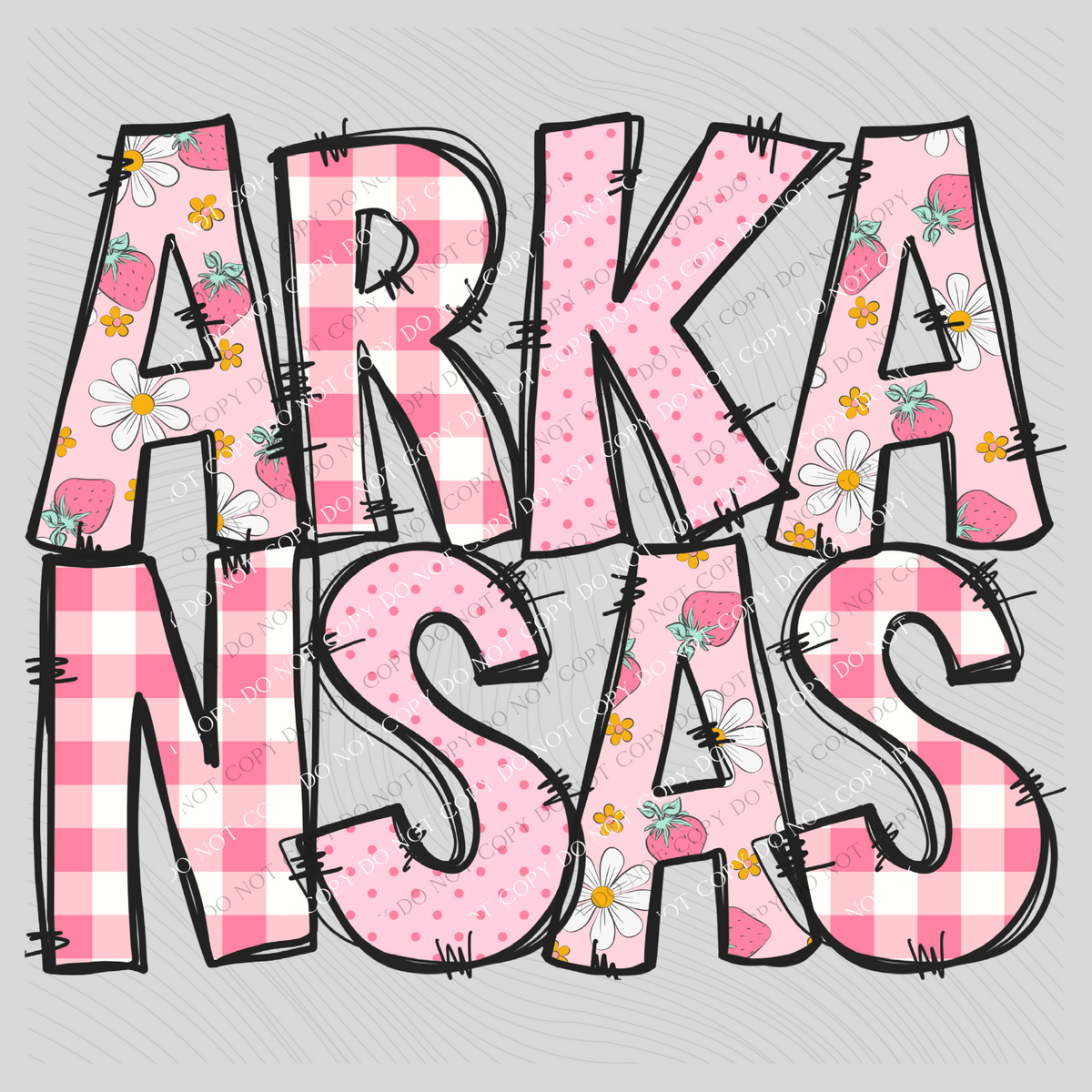 Arkansas Strawberry Doodle Patch Digital Design, PNG