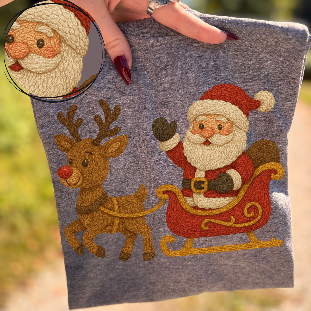 Santa Sleigh & Reindeer in Cute 3D Crochet Style Digital Download, PNG