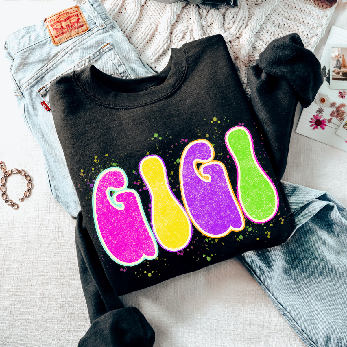 Gigi Neon Chalky Splatter Digital Design, PNG