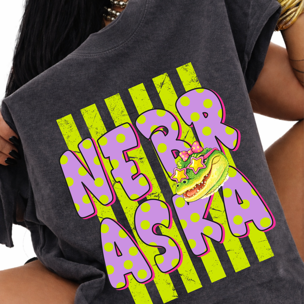 Nebraska Alligator Polka Dots and Stripes Digital Design, PNG