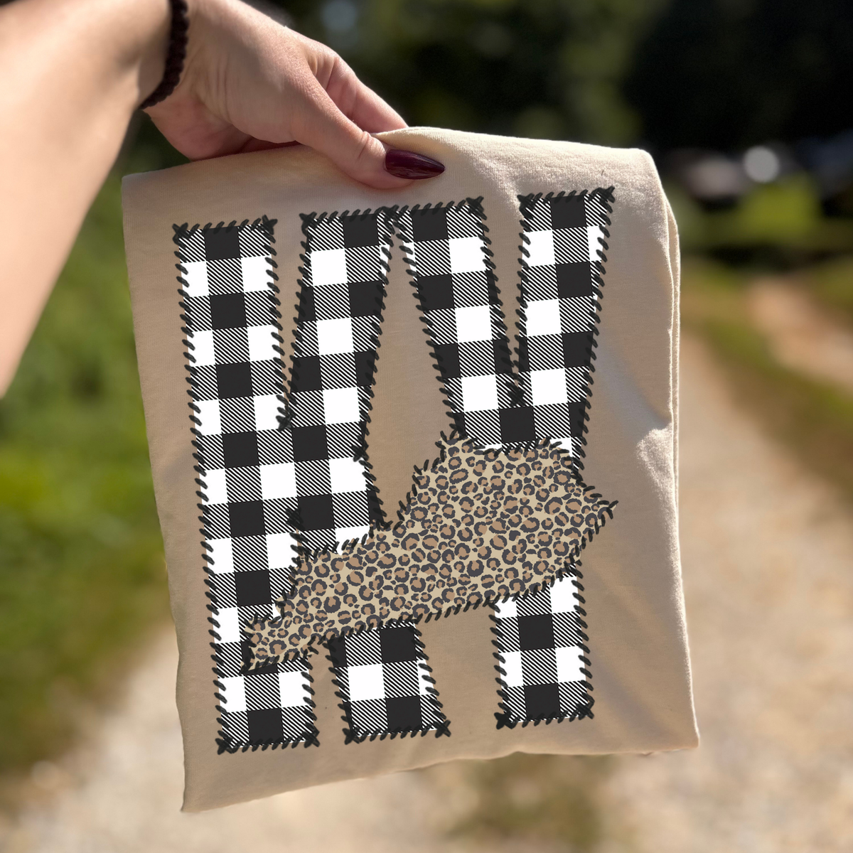 Kentucky KY Stitched Buffalo Plaid & Leopard State Patch Digital Design, PNG
