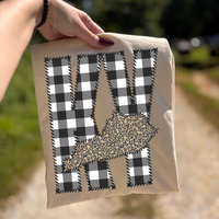 Kentucky KY Stitched Buffalo Plaid & Leopard State Patch Digital Design, PNG