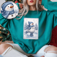 Ice Skating Snowman Faux Patch Digital Download, PNG