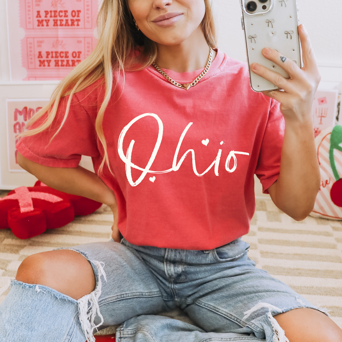 Ohio Sketched Script Hearts in Off-white Digital Design, PNG