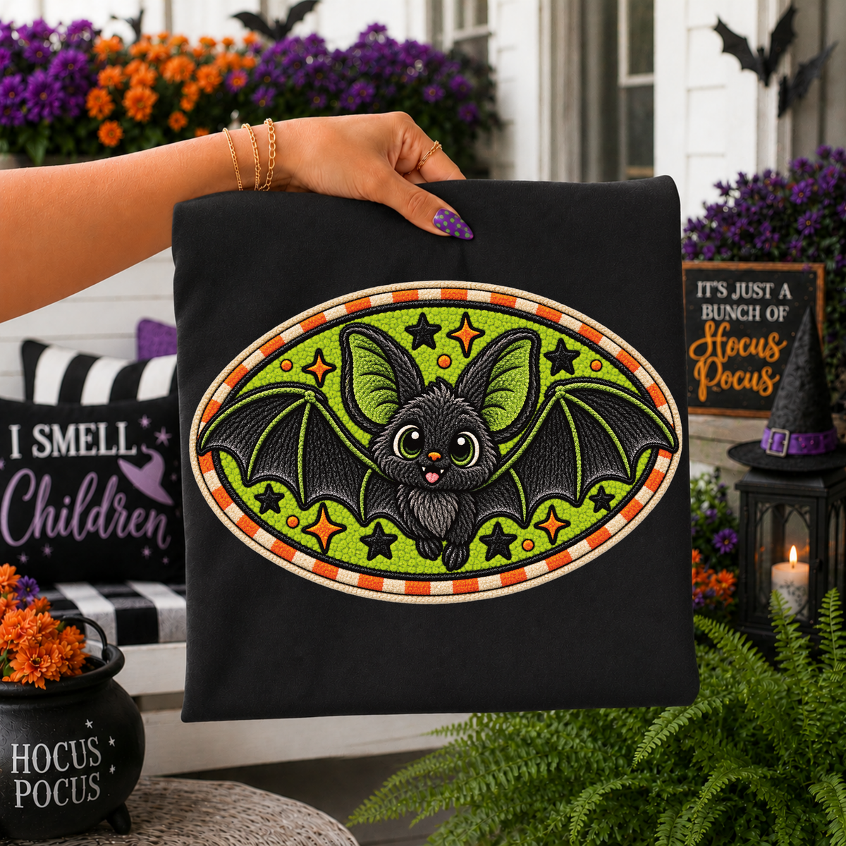 Bat Halloween Chenille Patch Digital Design, PNG