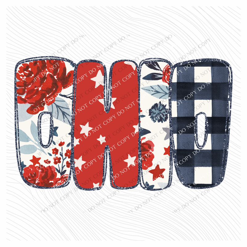 Ohio Glitter, Floral, Gingham & Stars Patriotic Digital Design, PNG