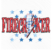 Firecracker Glitter with Foil Stars & Gingham Stitched Bolt in Red, White & Blue Patriotic Digital Design, PNG