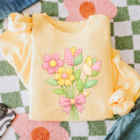 Flowers Spring Tones Quilted Faux Patch Digital Design, PNG