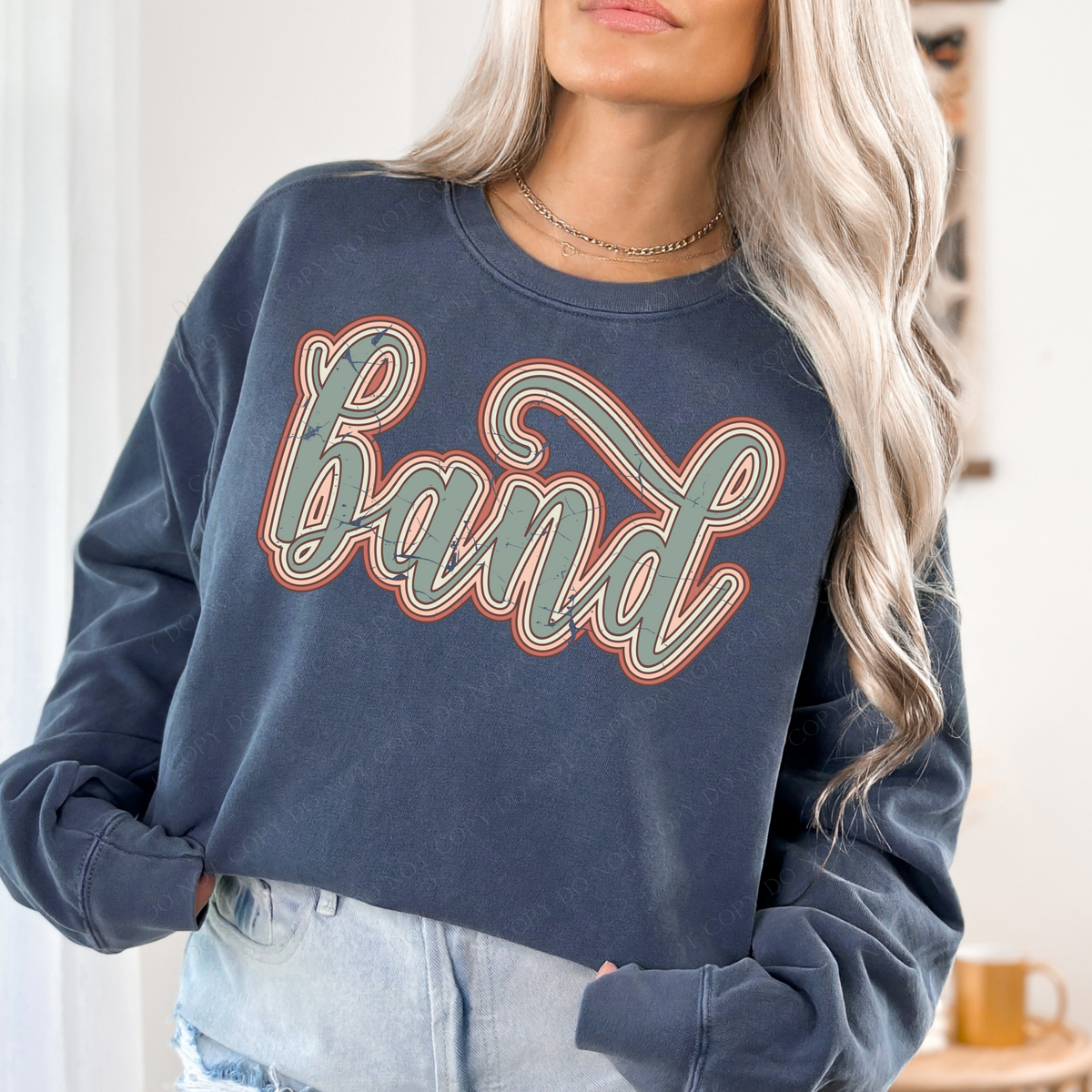 Band Boho Scroll Stacked Distressed in Muted Boho Colors Digital Design, PNG Only