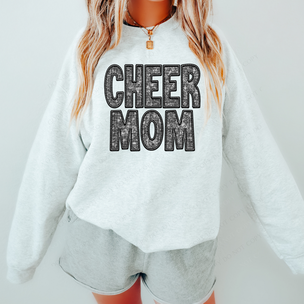 Cheer Mom Faux Embroidery Diamonds Bling in Black Digital Design, PNG