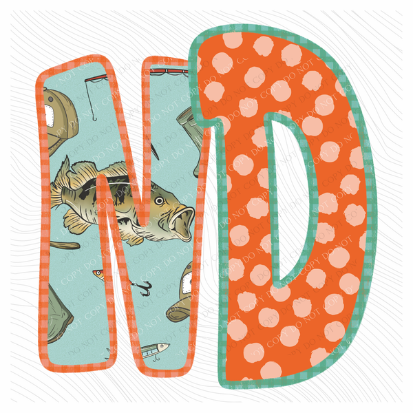 ND North Dakota Bass Fishing Polka Dot Gingham Outline Digital Design, PNG