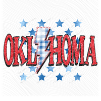 Oklahoma Glitter with Foil Stars & Gingham Stitched Bolt in Red, White & Blue Patriotic Digital Design, PNG