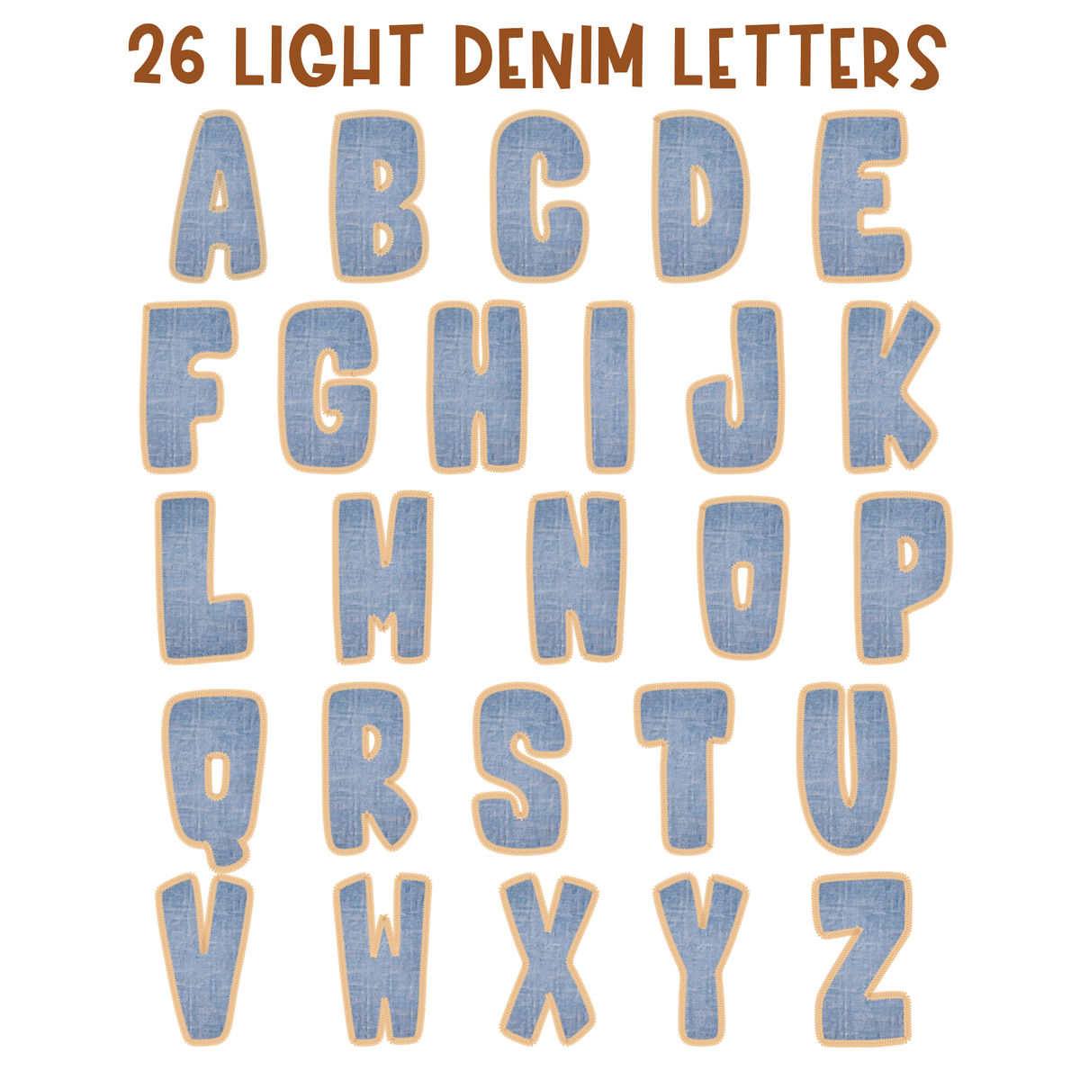 Denim & Gingham Stitched Alphabet Set | PNG Alphabet Letters Only