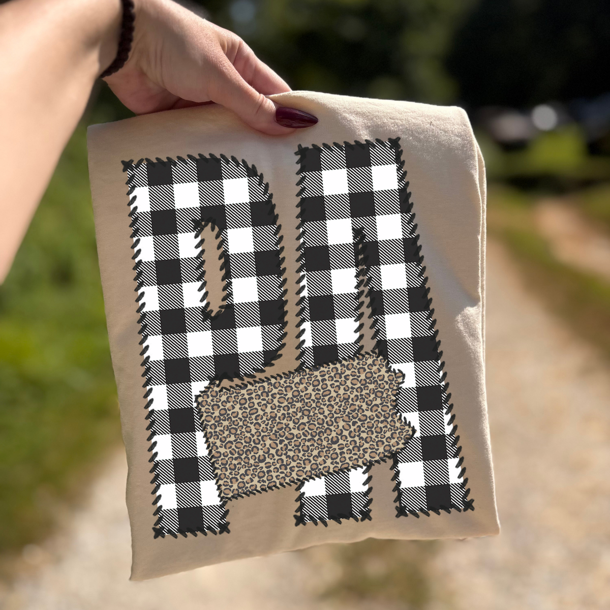Pennsylvania PA Stitched Buffalo Plaid & Leopard State Patch Digital Design, PNG
