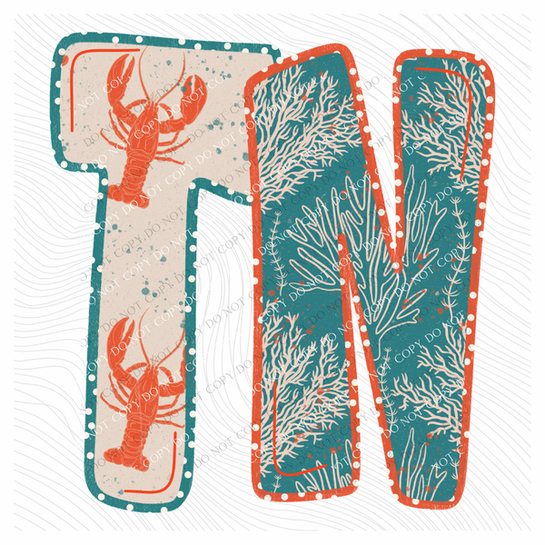 TN Tennessee  Lobster Coral Reef Polka Dot Outline Digital Design, PNG