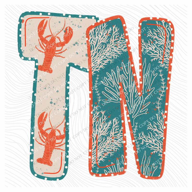 TN Tennessee  Lobster Coral Reef Polka Dot Outline Digital Design, PNG