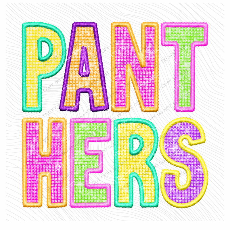 Panthers Faux Embroidery Diamond in Multi Neons Digital Design, PNG