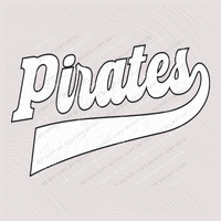 Pirates Aged Old School Digital Design in White with Black Outline, PNG