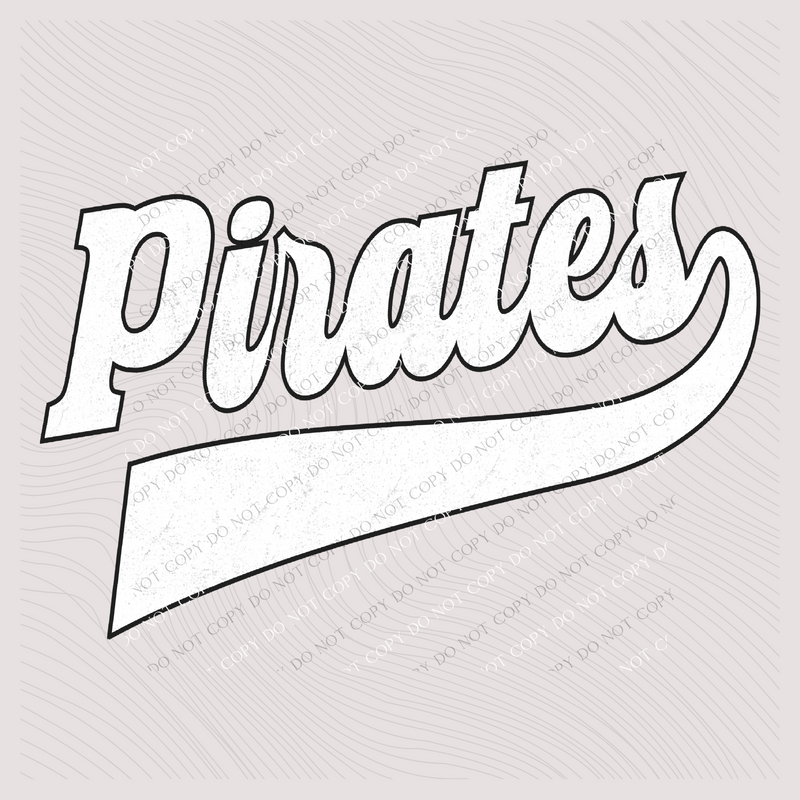 Pirates Aged Old School Digital Design in White with Black Outline, PNG