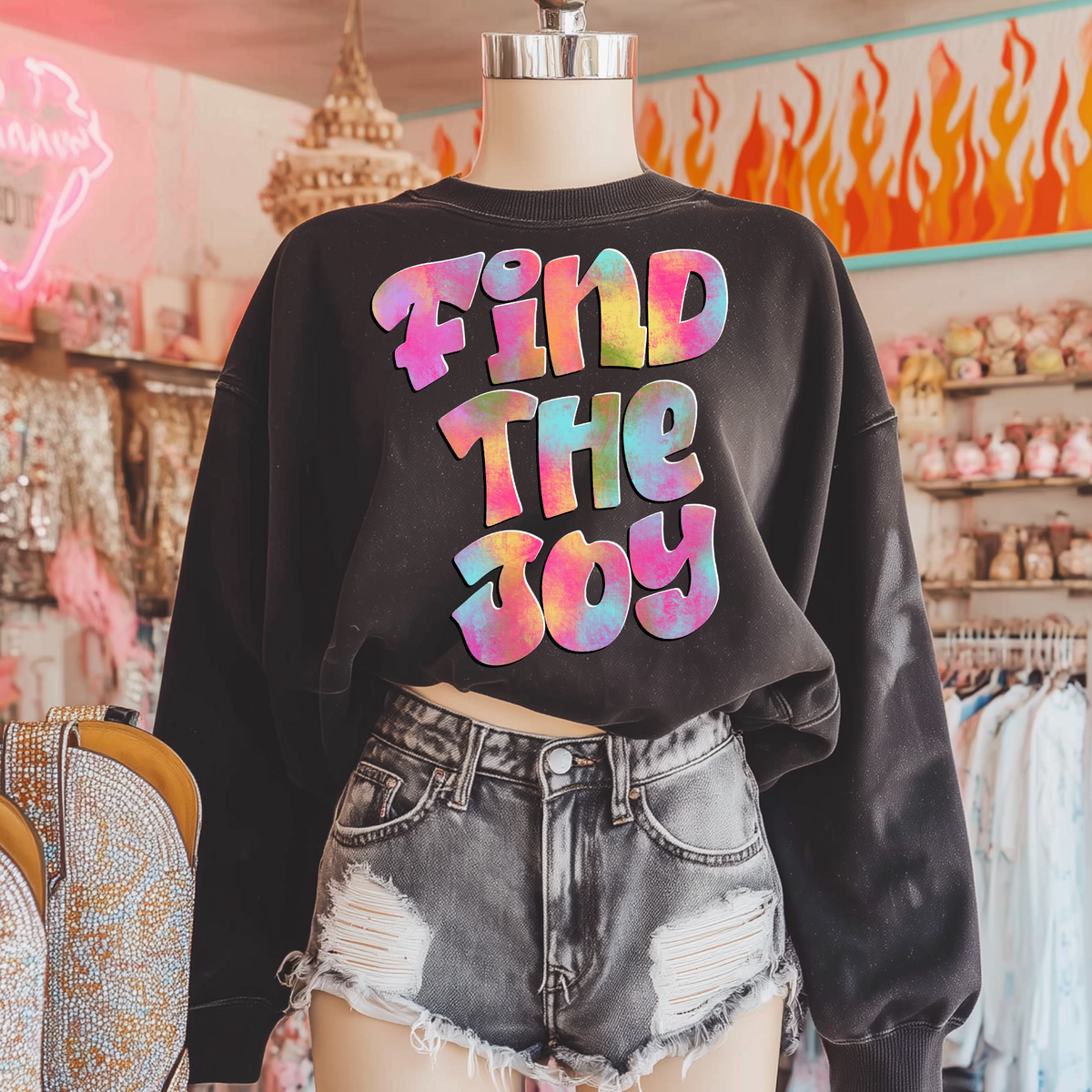 Find the Joy Retro Shadow Water Colors Digital Design, PNG